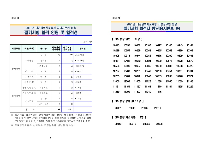 2021년도 대전광역시교육청 지방공무원 임용 필기시험 합격자 발표 및 면접시험 시행계획 공고_3.jpg