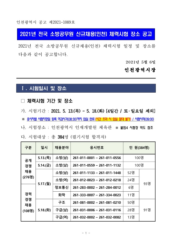 2021년 소방공무원 신규채용 체력시험 일정 등 공고(인천)_1.jpg